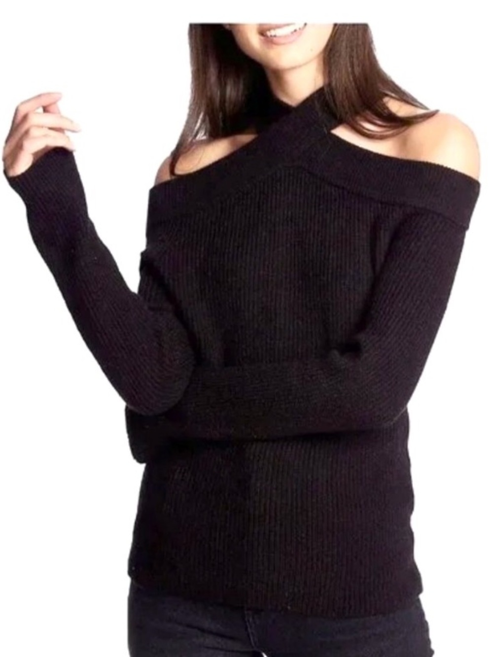 1 State Women’s Black Cold-Shoulder Knit Sweater NWOTS